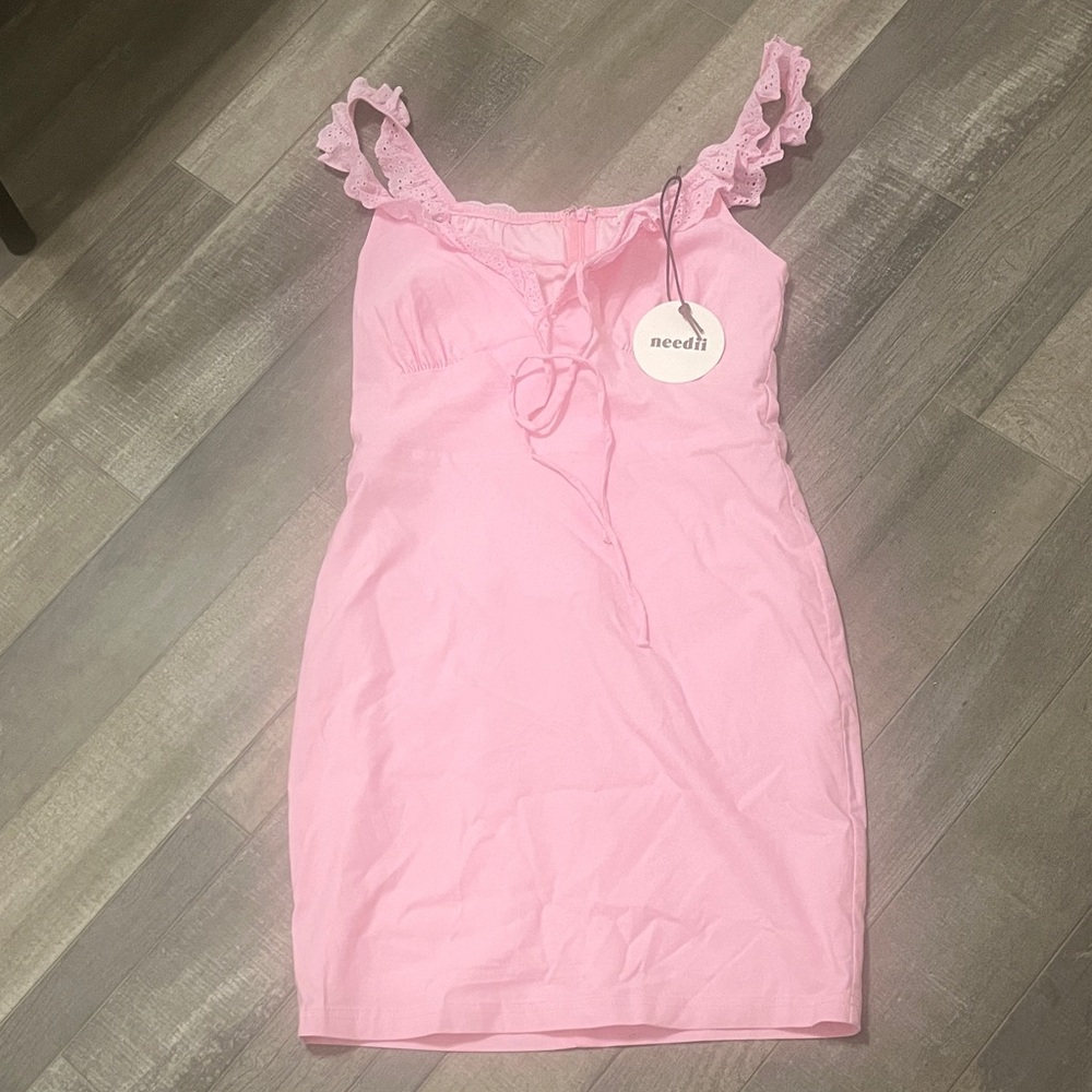 Pink Lace-Trim Mini Dress
